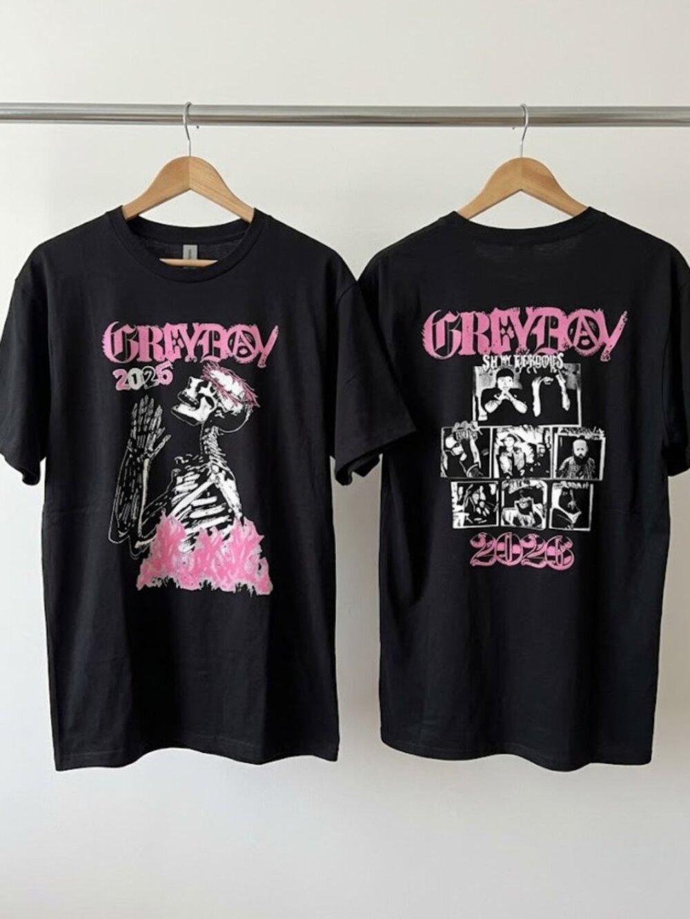 Greyday 2026 Skeleton Pink Flames T-Shirt Reprint